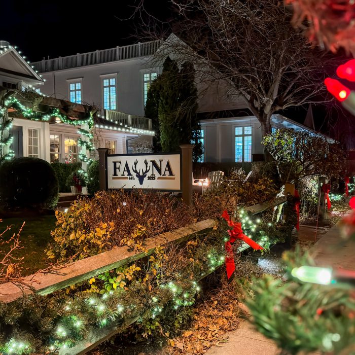 Exterior photo of Fauna during the holidays.
